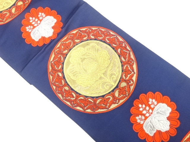 アンティーク　丸紋に花・菊・桐模様織り出し袋帯（着用可）
